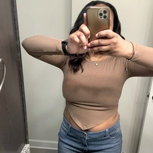 Ash Brown Crop Top with open circle back/drawstring